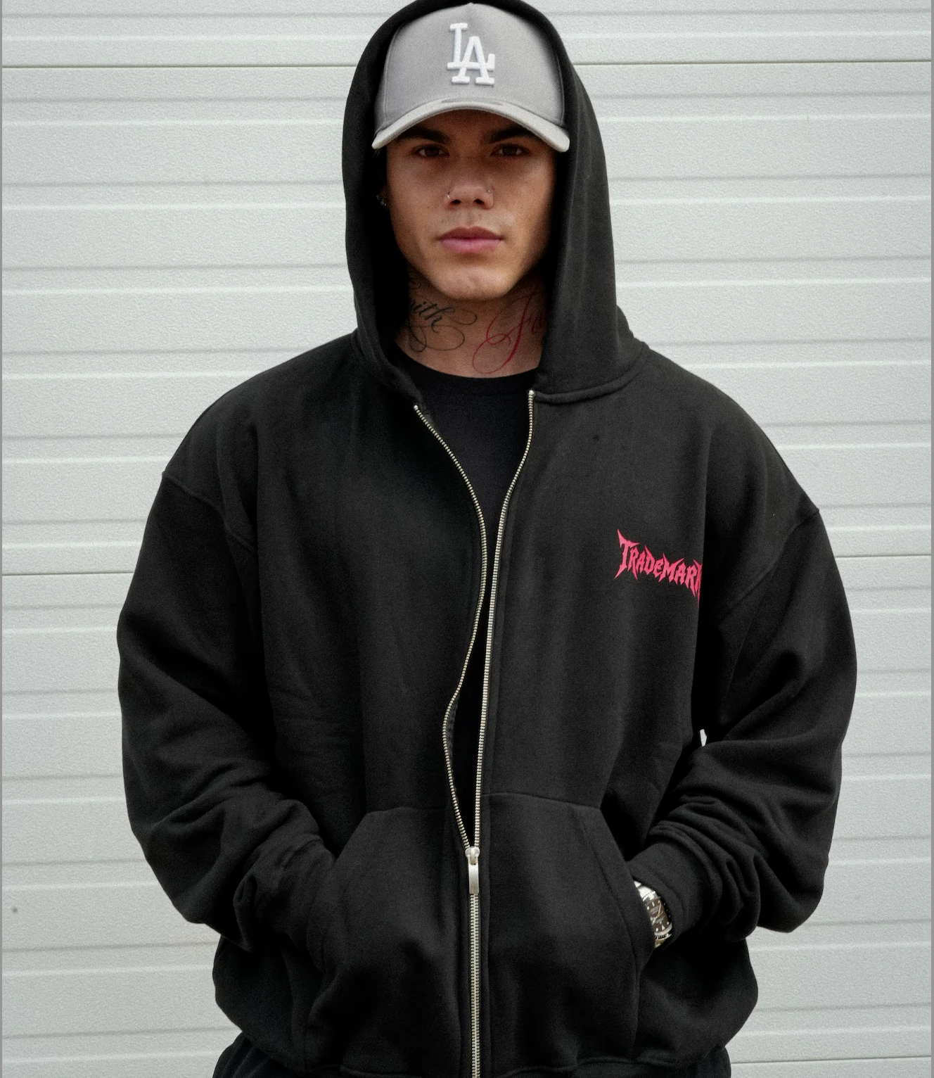 Origin Black Zip Up Hoodie, front view