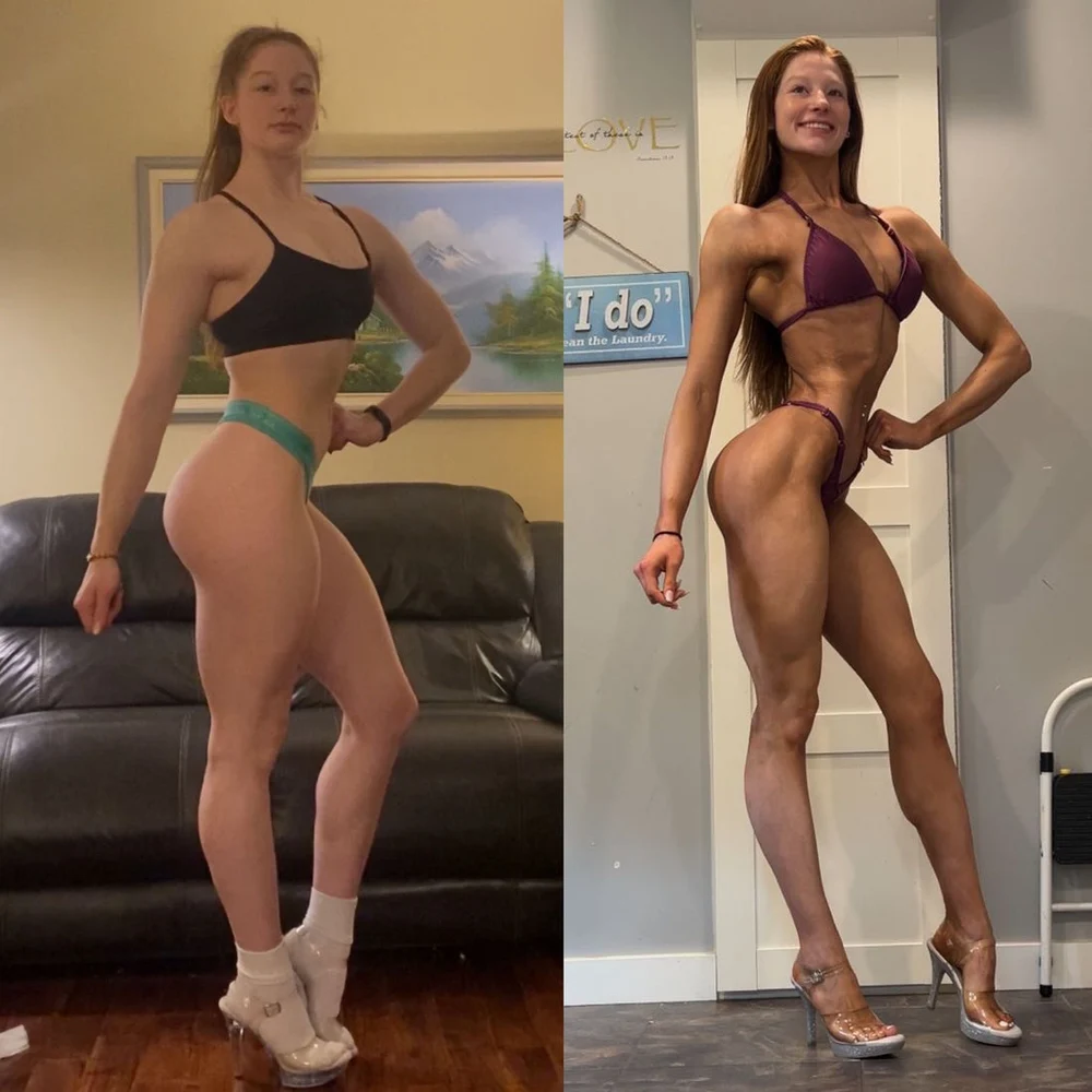 Published female transformation showing physique progress
